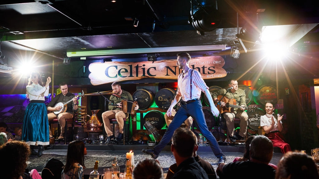 Celtic Nights Irish dancers on stage in The Arlington Hotel, Dublin