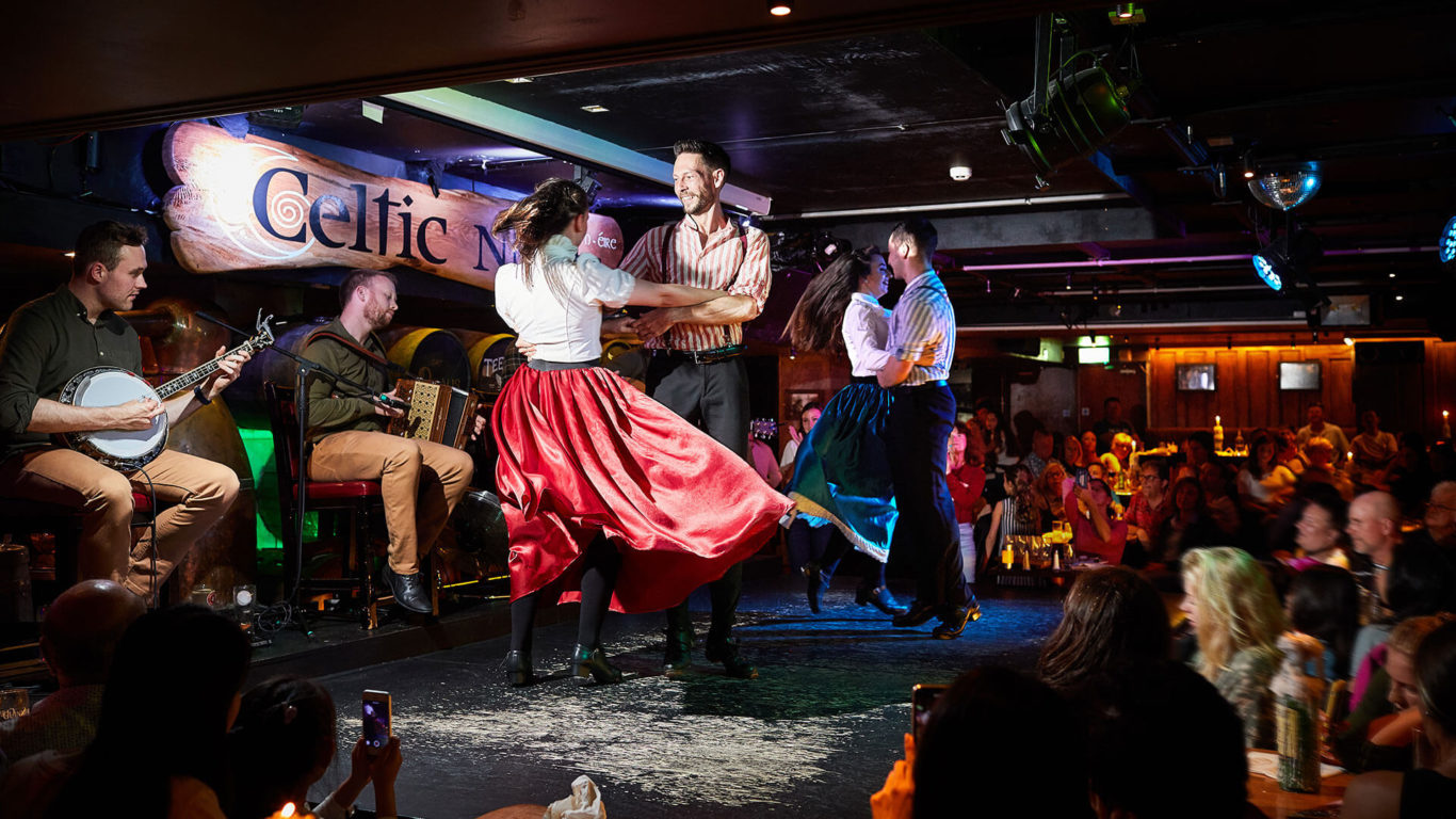 Celtic Nights Irish dancers on stage in The Arlington Hotel, Dublin