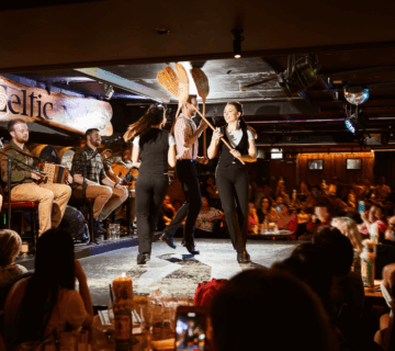 Lively Celtic dance and live music entertainment at a bustling Dublin bar.