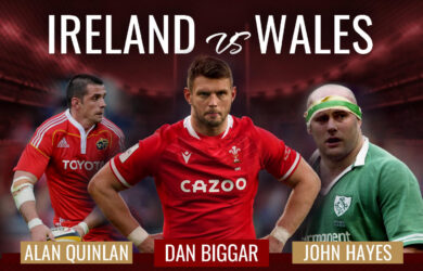 Rugby legends featured in a Six Nations Q&A event poster at Arlington Hotel.