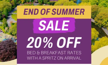 End of Summer Sale banner for Arlington Hotel offering 20% off bed and breakfast.