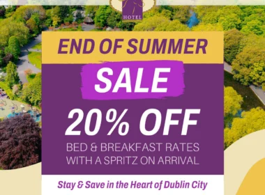 End of Summer Sale banner for Arlington Hotel offering 20% off bed and breakfast.