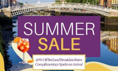 Dublin hotel summer sale promotion with river view and offer details.