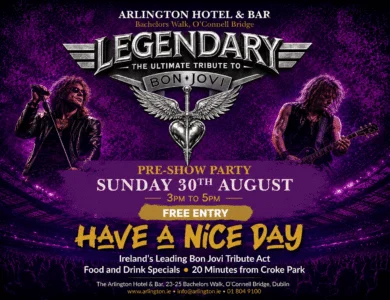 Live Bon Jovi Tribute at Arlington Hotel with rock band and vibrant audience.
