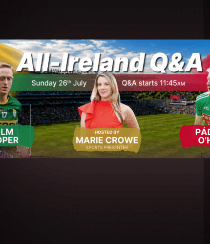 All-Ireland Q&A banner with Colm Cooper, Marie Crowe, and Pádraig O'Hora.